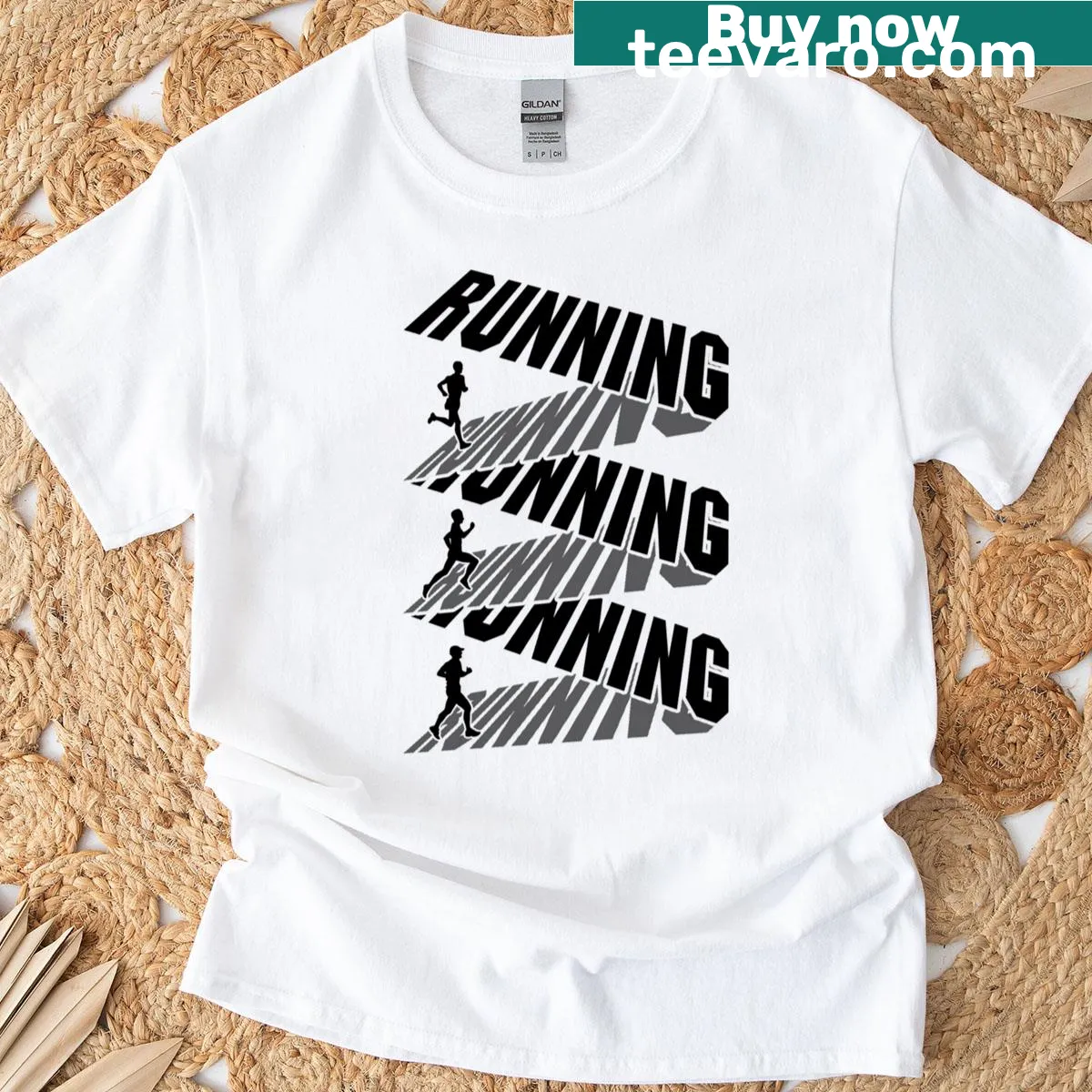 Motivational running t-shirt with ribbon text design — on a men's t-shirt