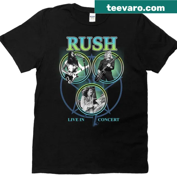 Vintage-style T-shirt celebrating Rush's band concert.