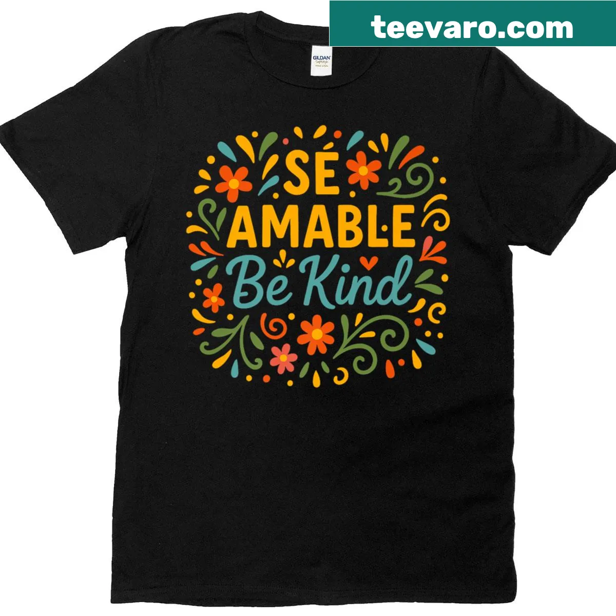 Bilingual teacher t-shirt featuring 'S Amable Be Kind' text — on a men's t-shirt