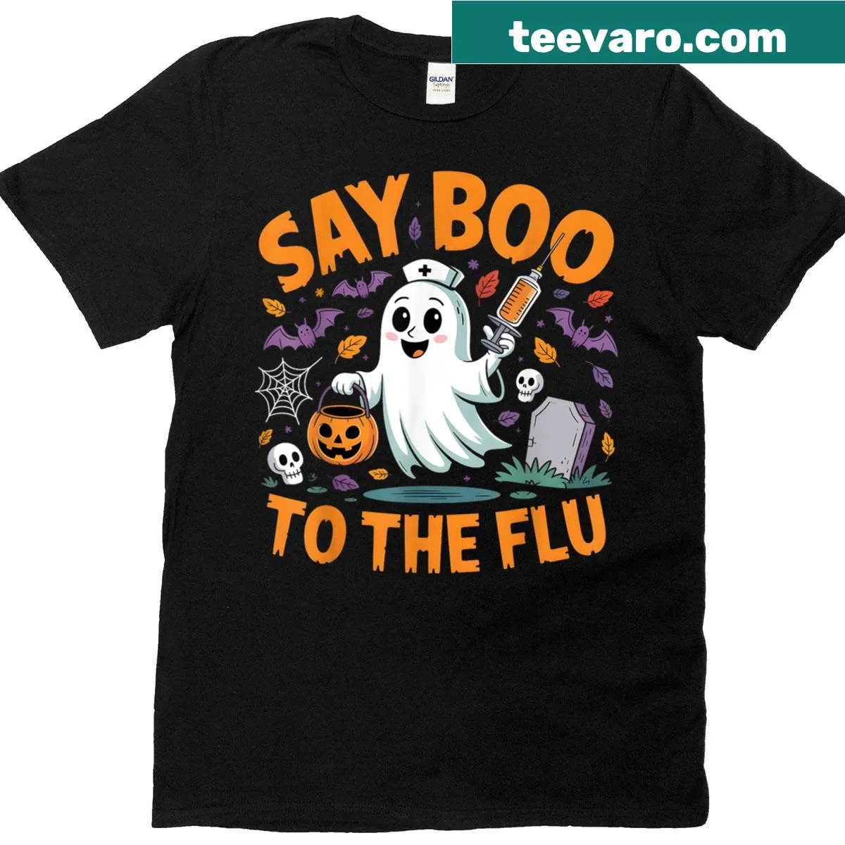 Halloween t-shirt with a friendly ghost and humorous text. — on a men's t-shirt