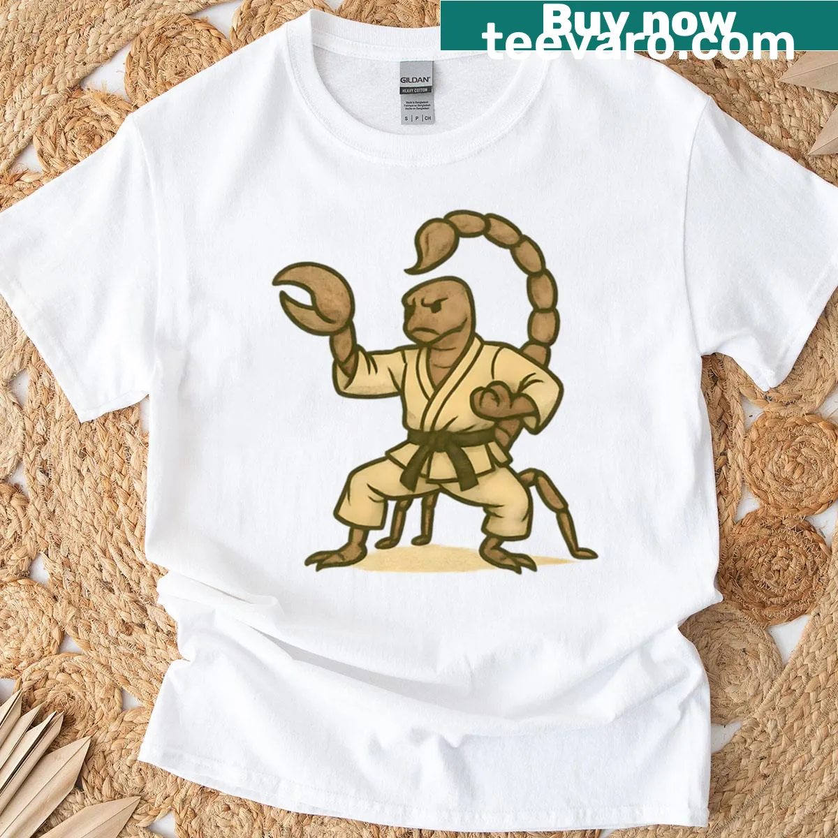 Bold kung fu scorpion illustration on a martial arts t-shirt — on a men's t-shirt