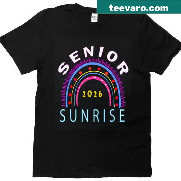 Illustrative senior graduation t-shirt with sunrise and Last First Day text