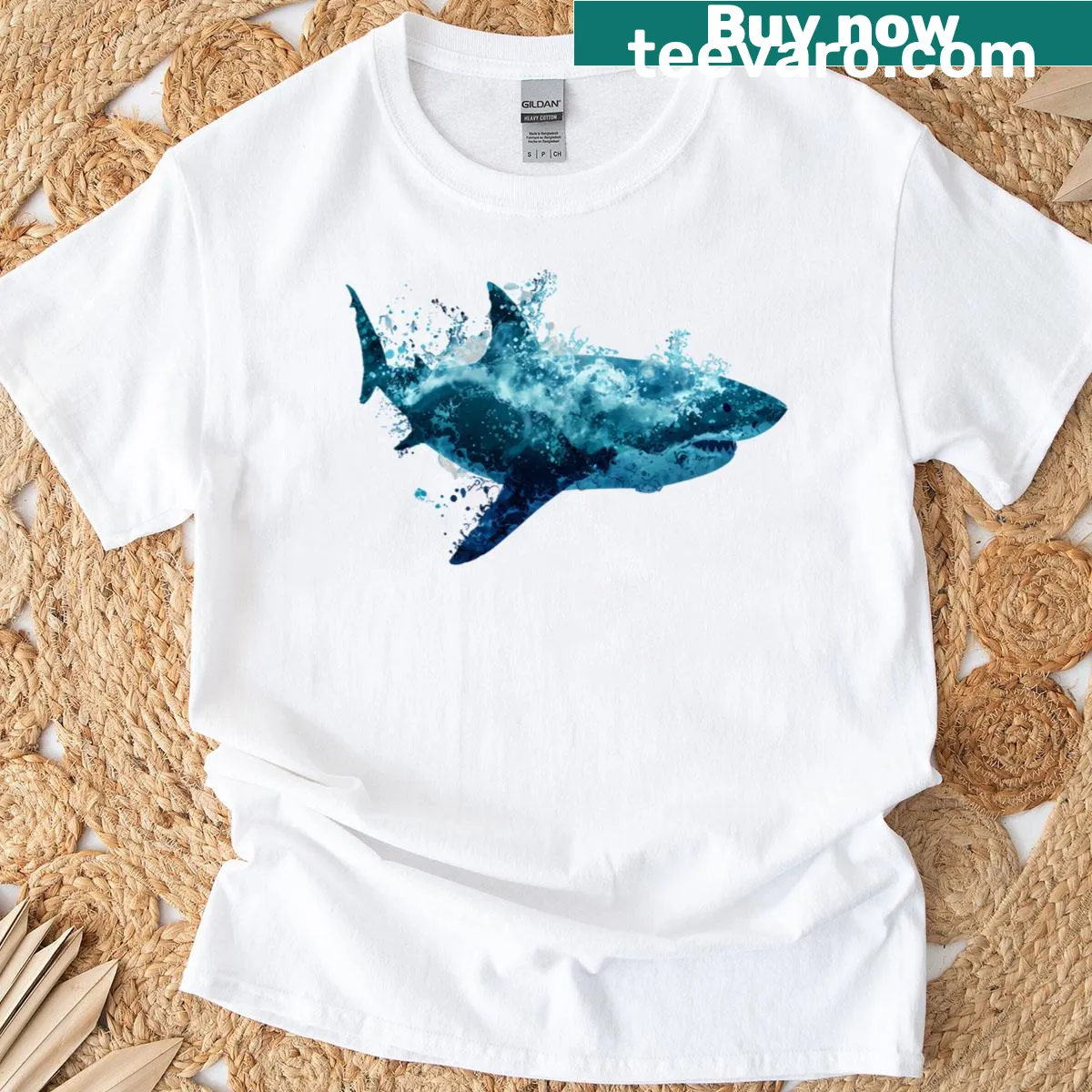 Marine biology themed shark graphic on a t-shirt — on a men's t-shirt