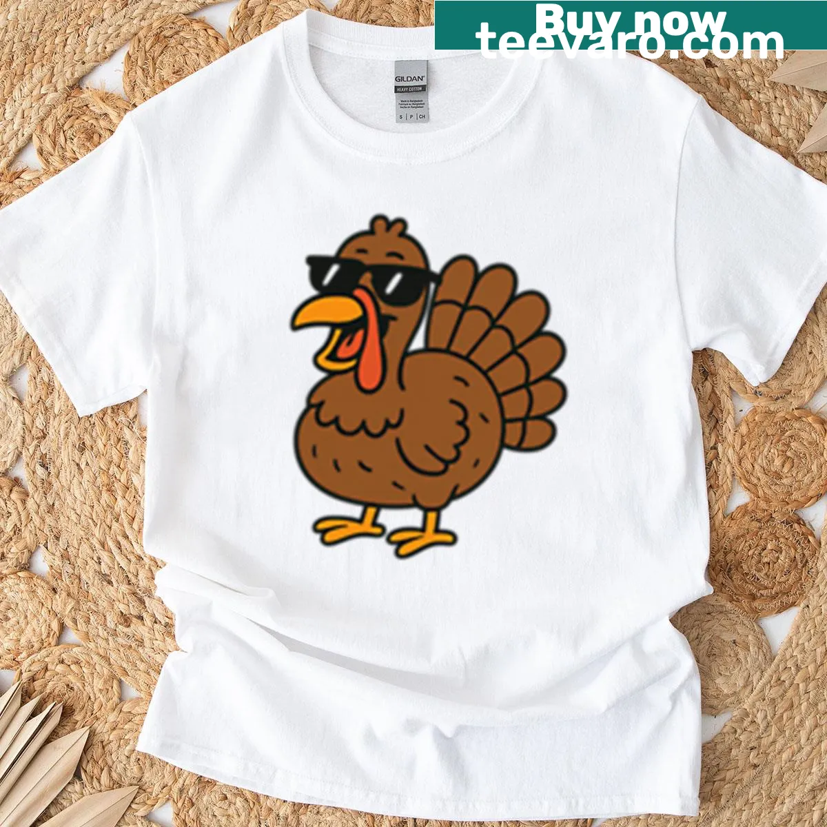 Humorous cartoon turkey graphic on a Thanksgiving t-shirt — on a men's t-shirt