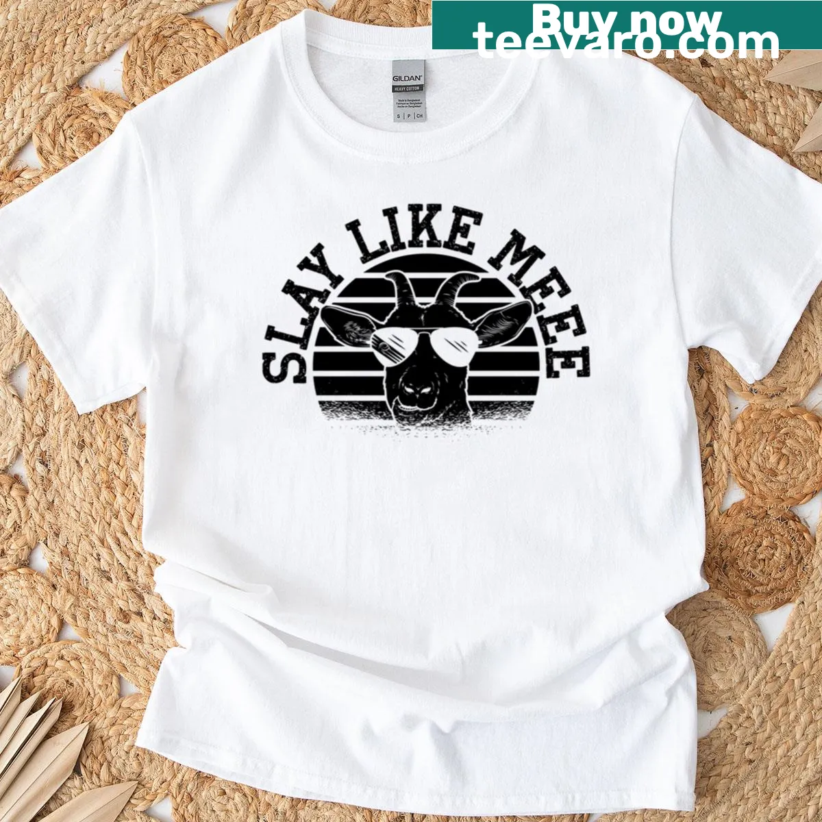 Oversized t-shirt with playful goats and farming theme — on a men's t-shirt