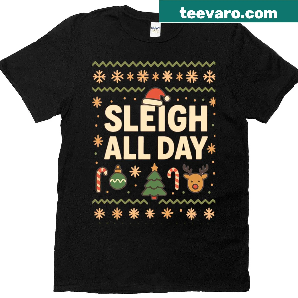Oversized Christmas shirt with 'Sleigh All Day' design — on a men's t-shirt