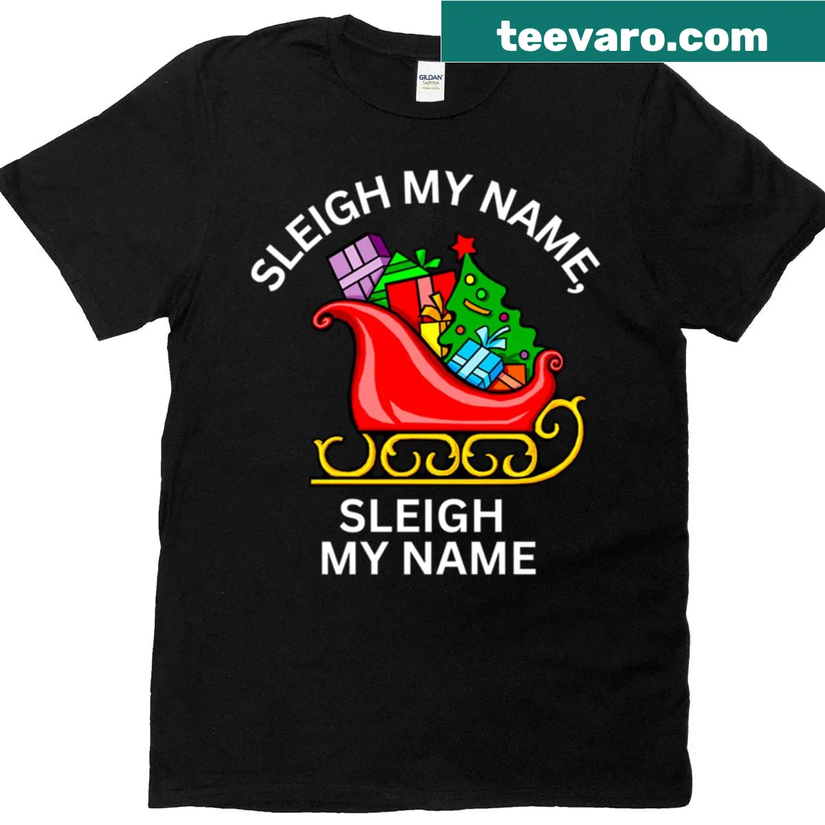 Oversized t-shirt with 'Sleigh My Name' text design — on a men's t-shirt