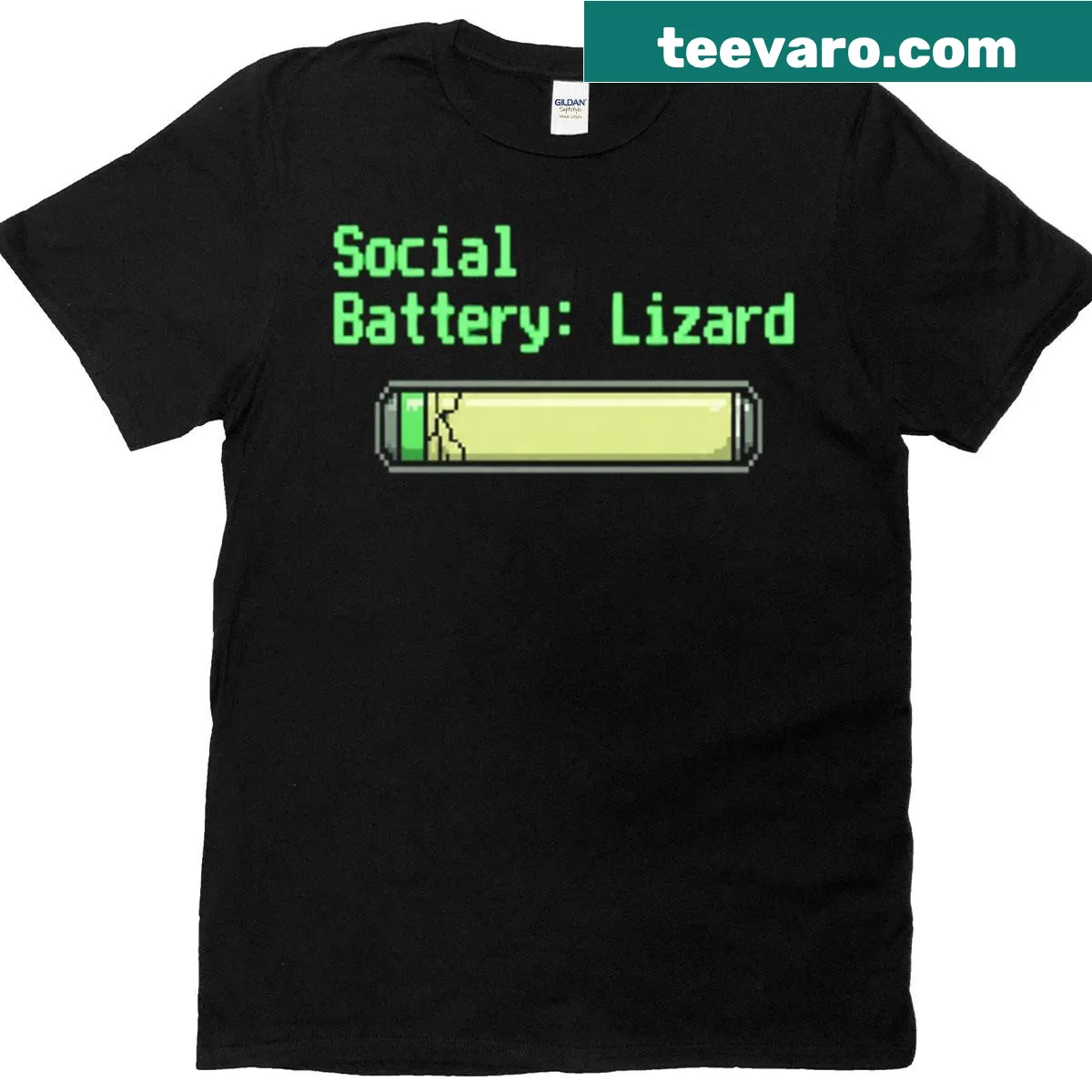 Lizard illustration with social battery graphic on a t-shirt — on a men's t-shirt