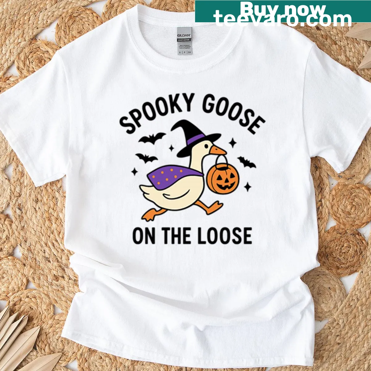 Cartoon of a spooky goose on a T-shirt — on a men's t-shirt