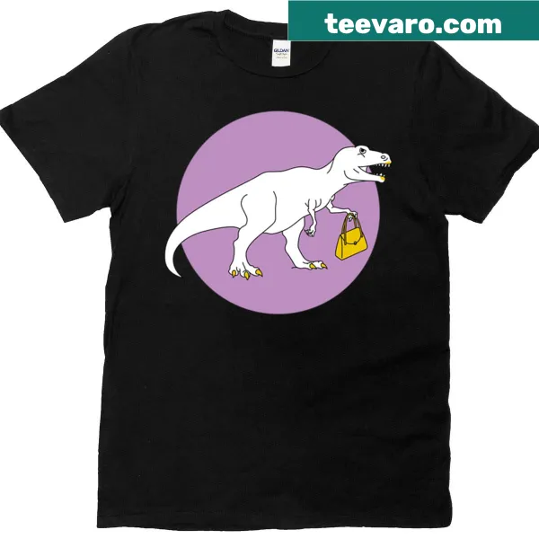 Illustration of a T-rex with a handbag on an oversized T-shirt