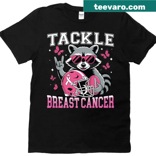 Illustrated raccoon playing football for breast cancer awareness