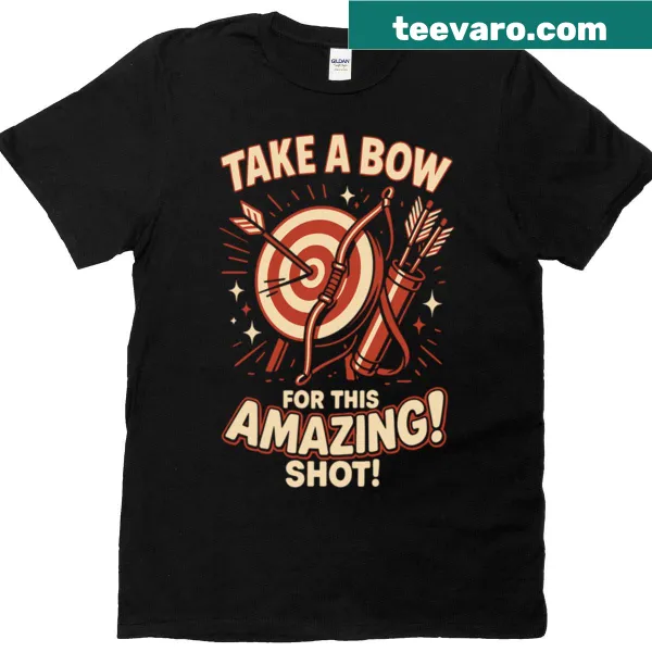 Illustrative Archer T-shirt with playful slogan about amazing shots