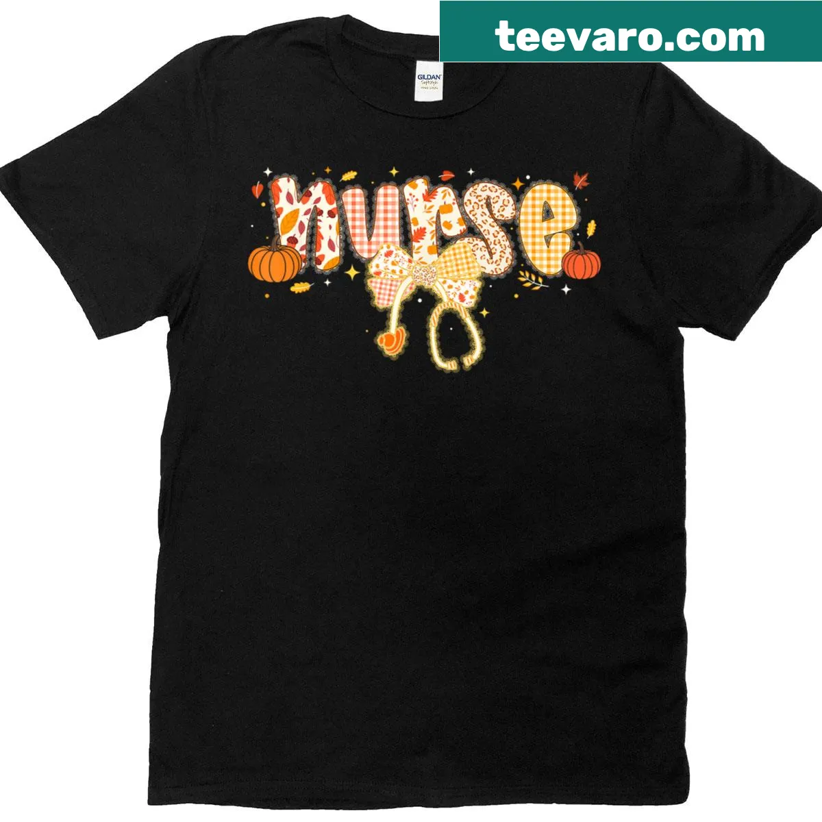 Thankful Nurse T-shirt with stethoscope, lace, and bow design — on a men's t-shirt
