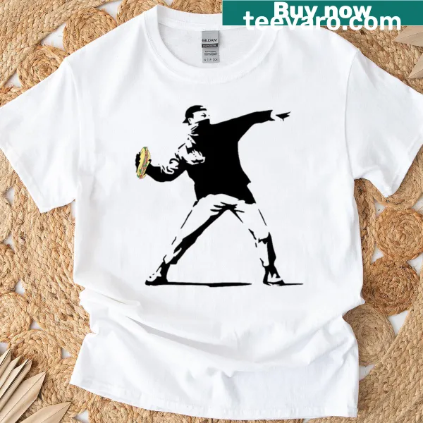 Funny shirt featuring playful graphic of throwing sandwiches