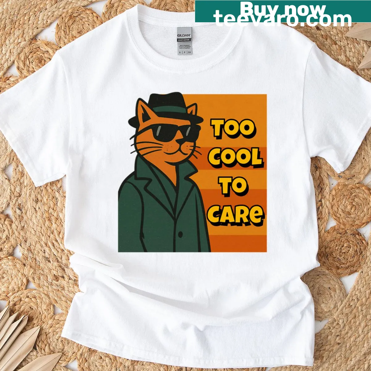 Retro style t-shirt featuring a cool cat graphic — on a men's t-shirt
