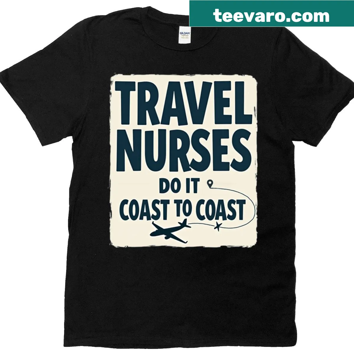 T-shirt celebrating travel nurses with fun typography — on a men's t-shirt