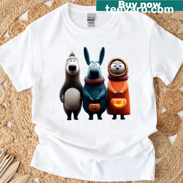 Cute Halloween animals in costumes on a T-shirt