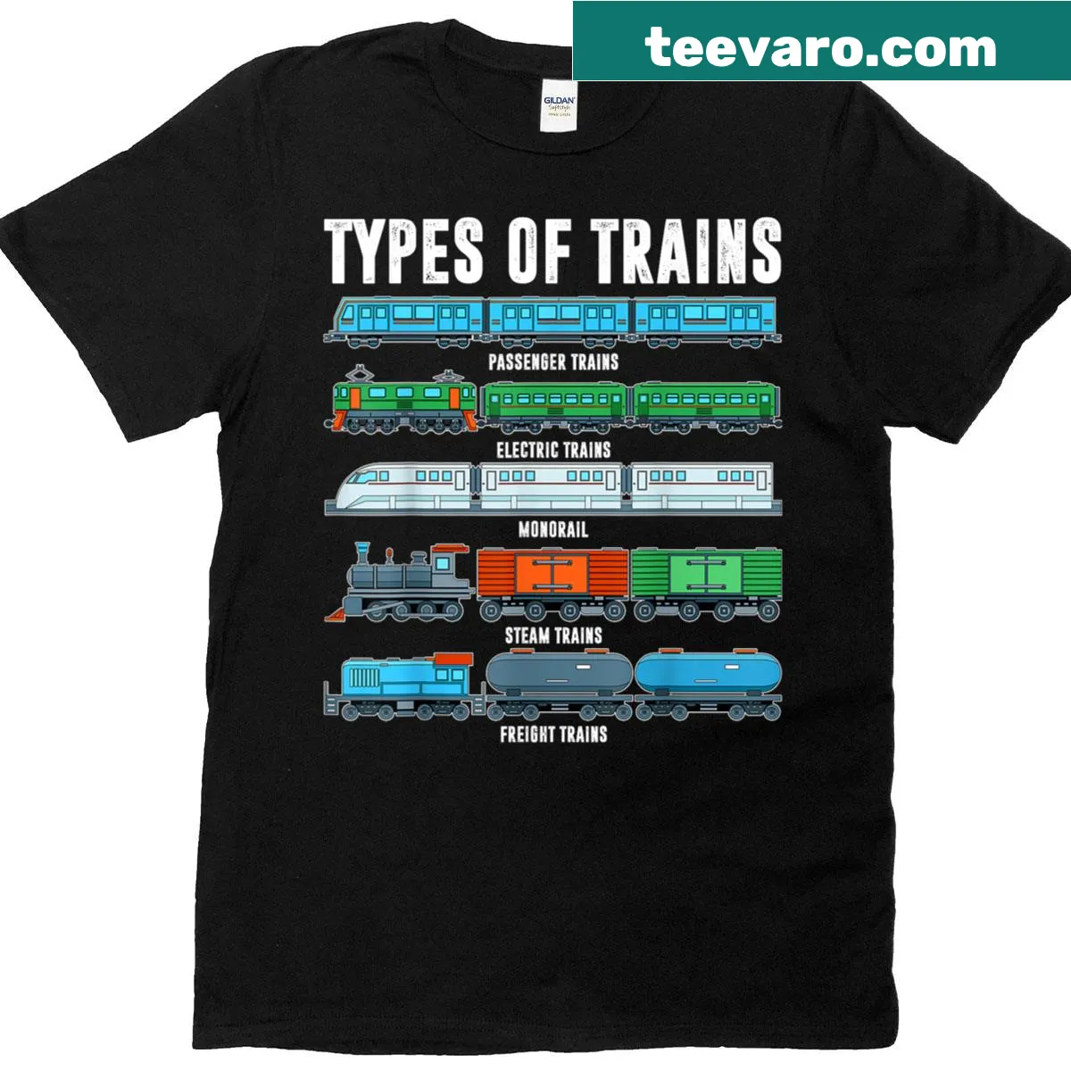 Toddler t-shirt with cartoon trains and playful text — on a men's t-shirt