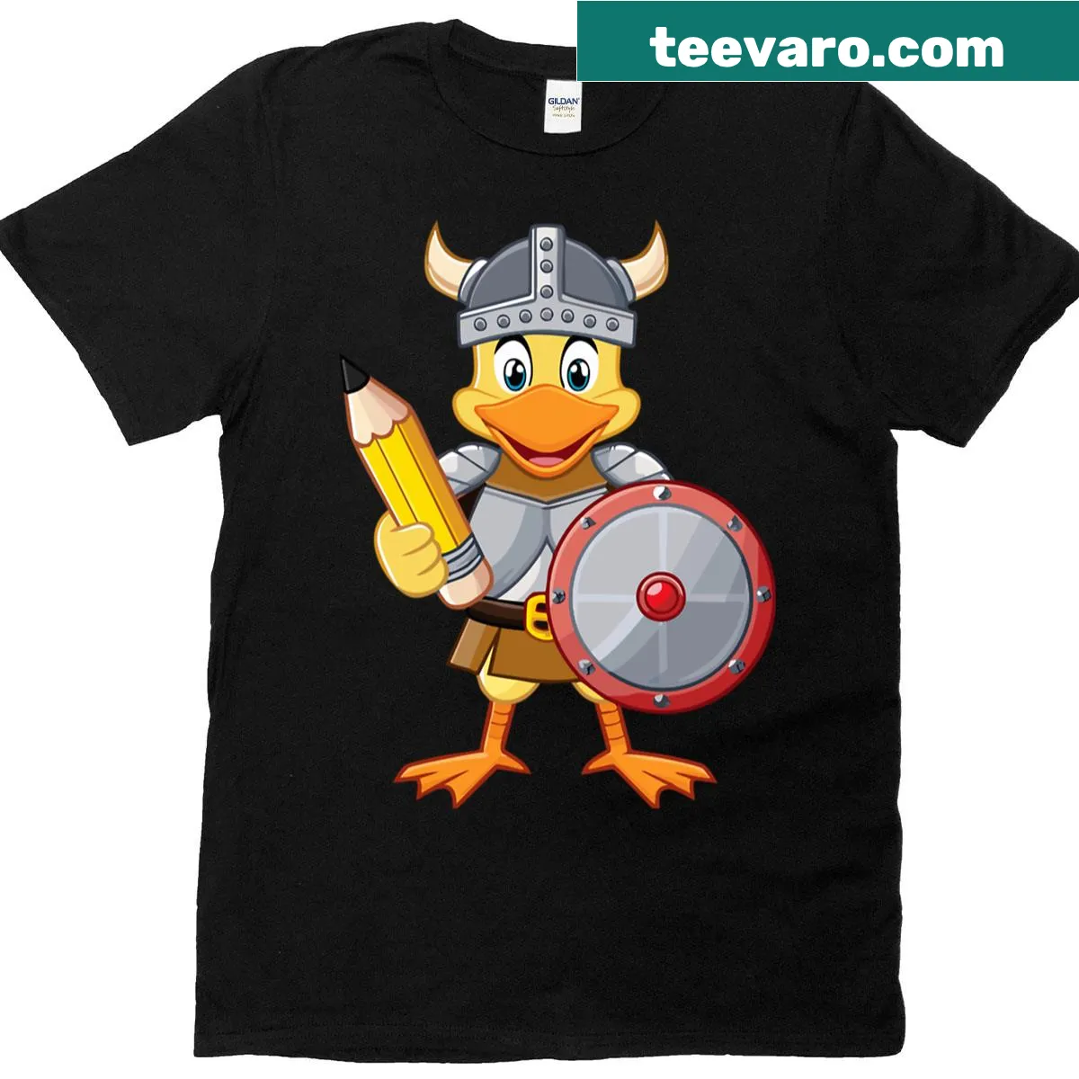 Oversized t-shirt featuring a Viking duck with a pencil — on a men's t-shirt