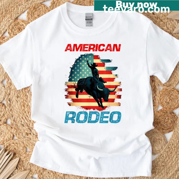 Vintage cowboy t-shirt featuring a bull and USA flag
