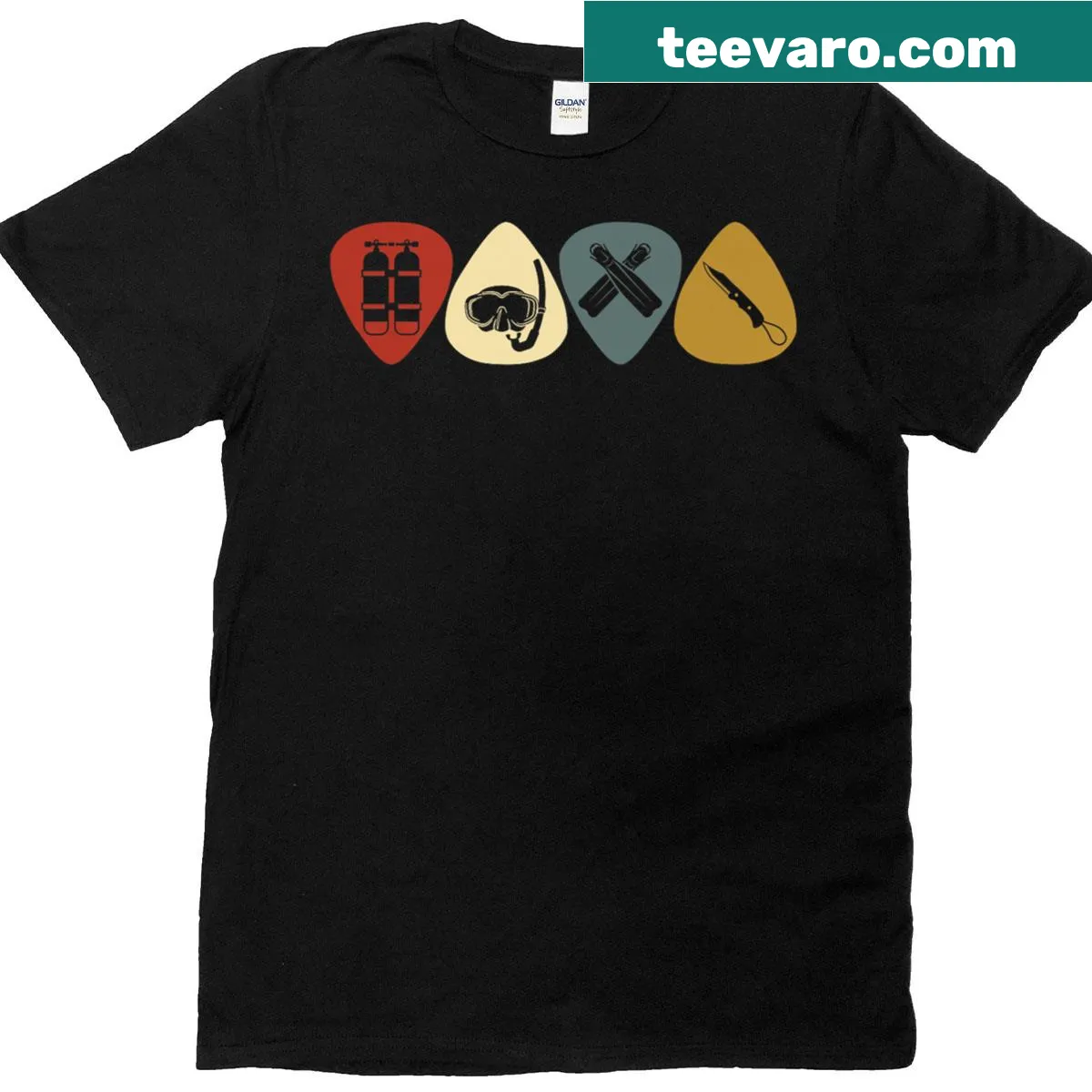 Vintage scuba diving T-shirt featuring a buddy design — on a men's t-shirt