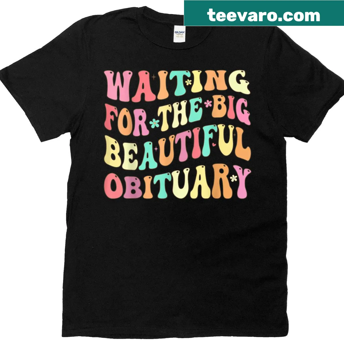 Women's retro t-shirt with the quote 'Waiting For The Big Beautiful Obituary' — on a men's t-shirt