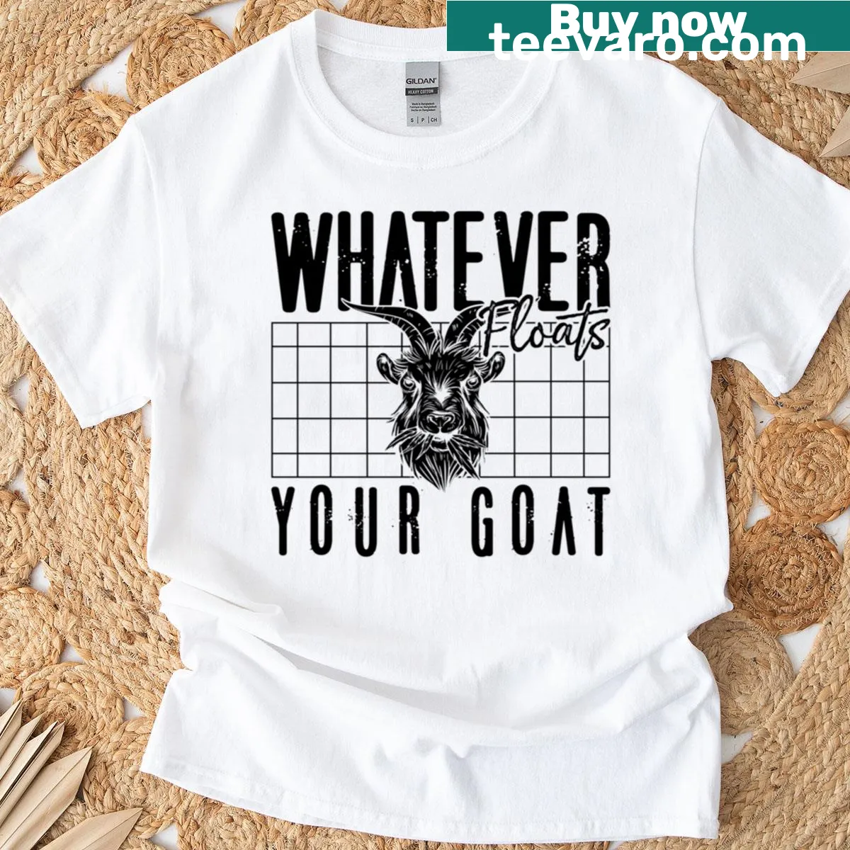 Funny T-shirt with a goat illustration and humorous farm-themed text — on a men's t-shirt