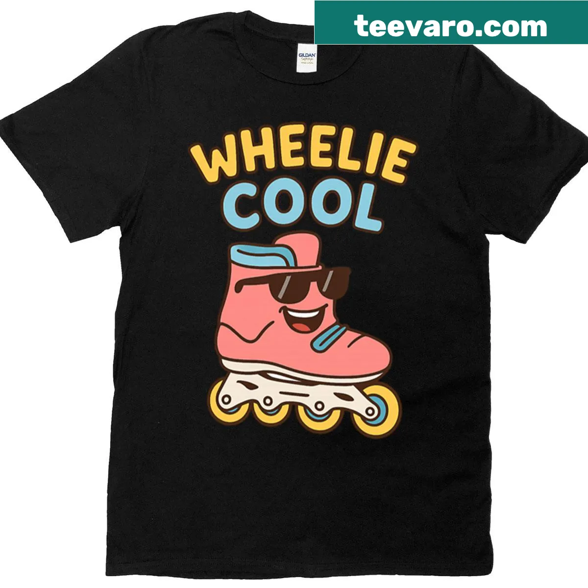 Funny meme T-shirt with cartoon roller skating design — on a men's t-shirt