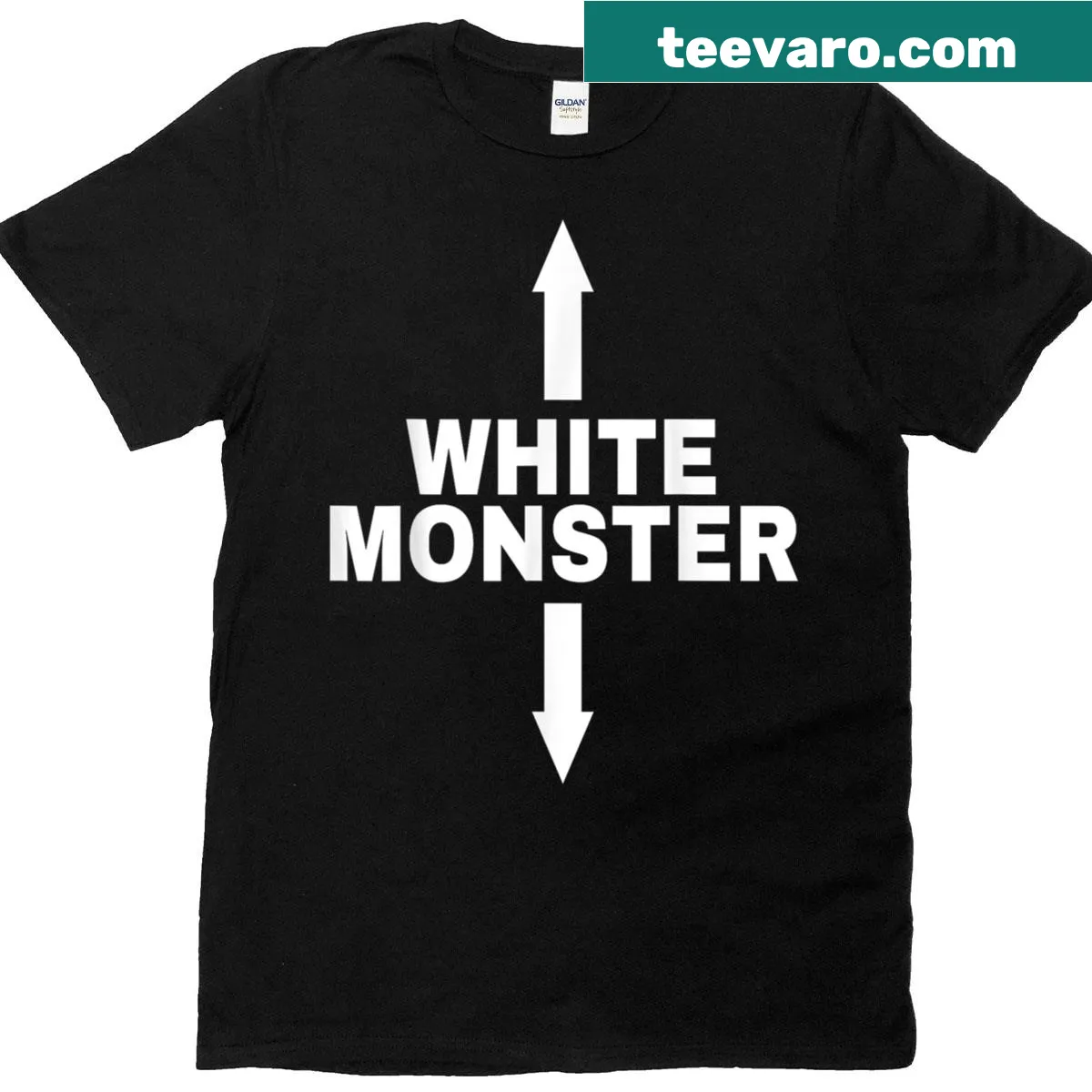 Cartoon white monster with arrows on a t-shirt — on a men's t-shirt