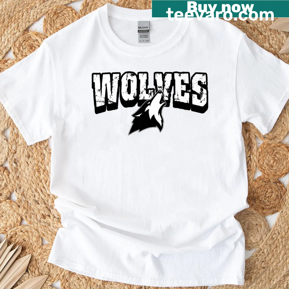 Wolves graphic to show school spirit — on a men's t-shirt