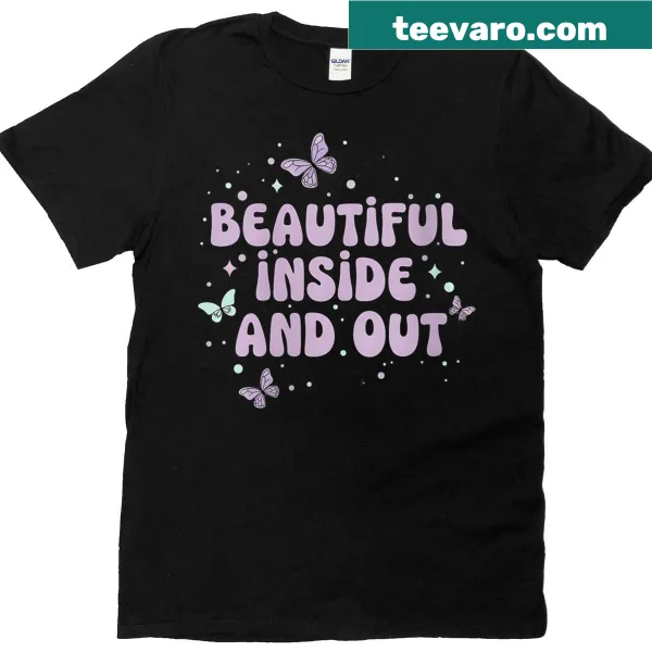 Illustration of a cute butterfly with text about self-love on T-shirt