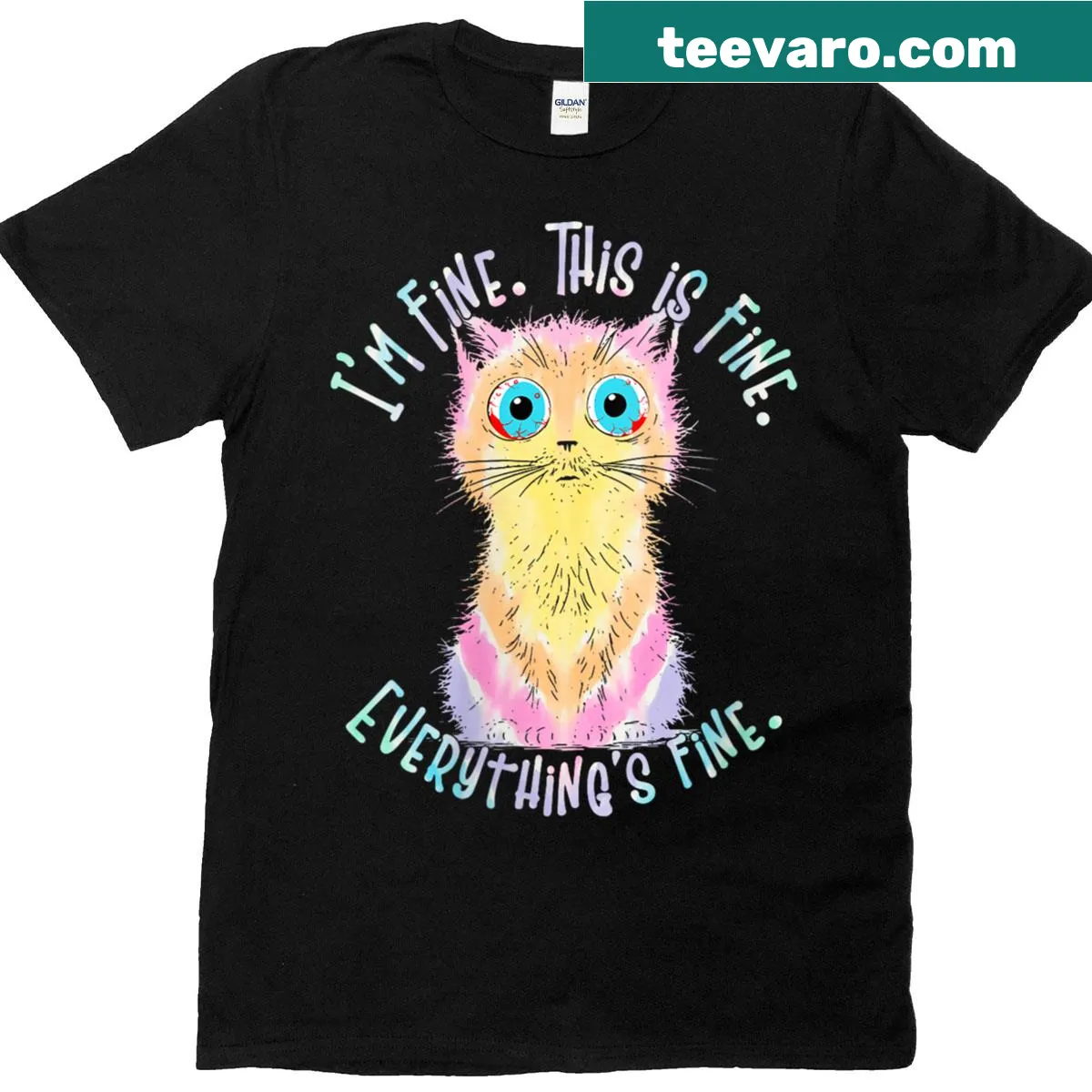 Funny black cat graphic t-shirt with humorous text — on a men's t-shirt