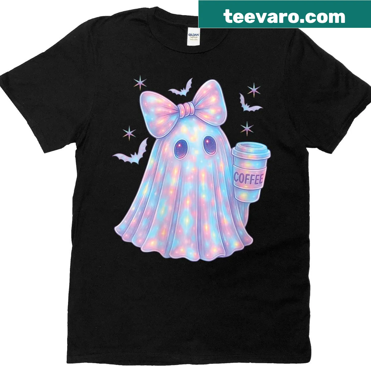 Kawaii ghost design with a pink bow on a women's T-shirt. — on a men's t-shirt