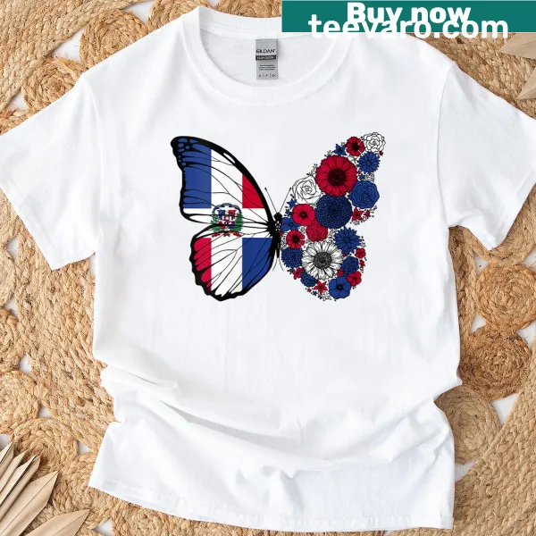 T-shirt with Dominican flag and butterfly design