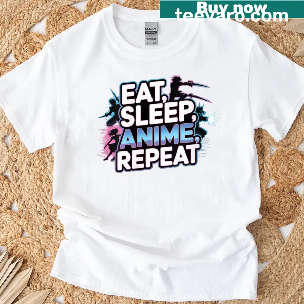 T-shirt with fun text 'Eat Sleep Anime Repeat' for anime lovers