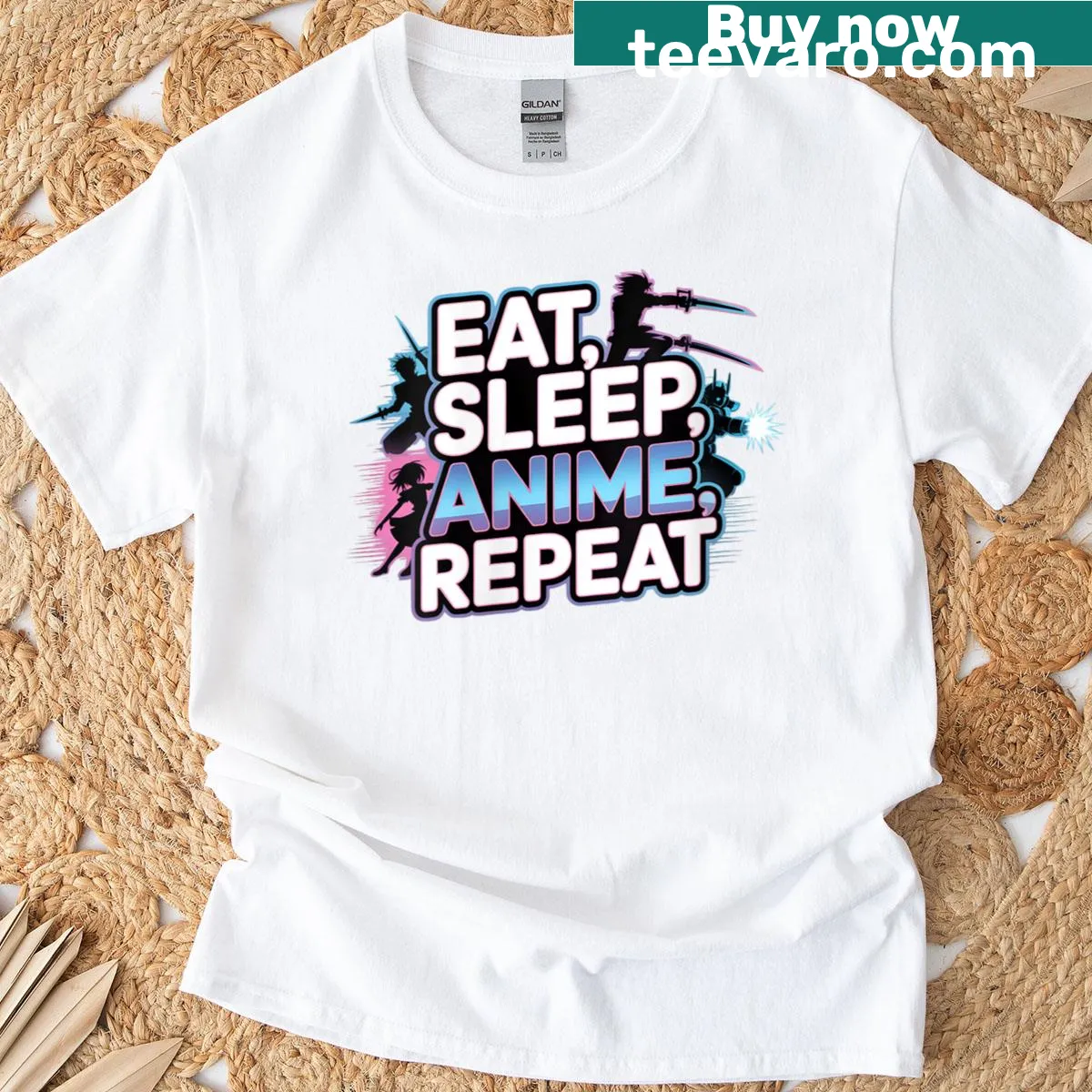 T-shirt with fun text 'Eat Sleep Anime Repeat' for anime lovers — on a men's t-shirt