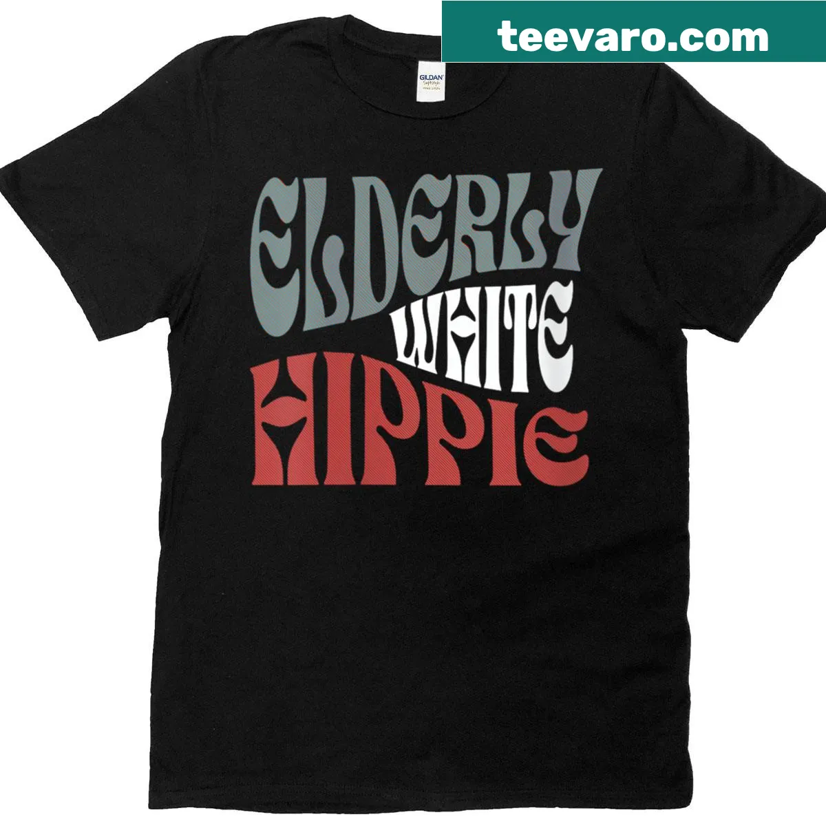 Funny elderly hippie t-shirt with a playful saying — on a men's t-shirt