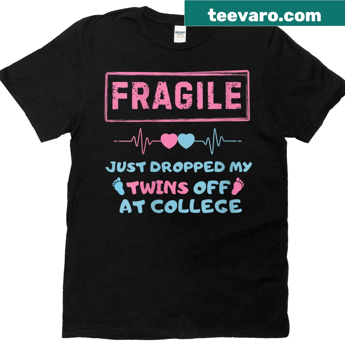 T-shirt with the phrase 'Fragile Just Dropped My Twins At College Drop Off' — on a men's t-shirt