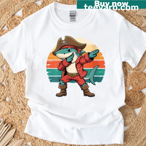 Cartoon pirate shark dabbing Halloween t-shirt