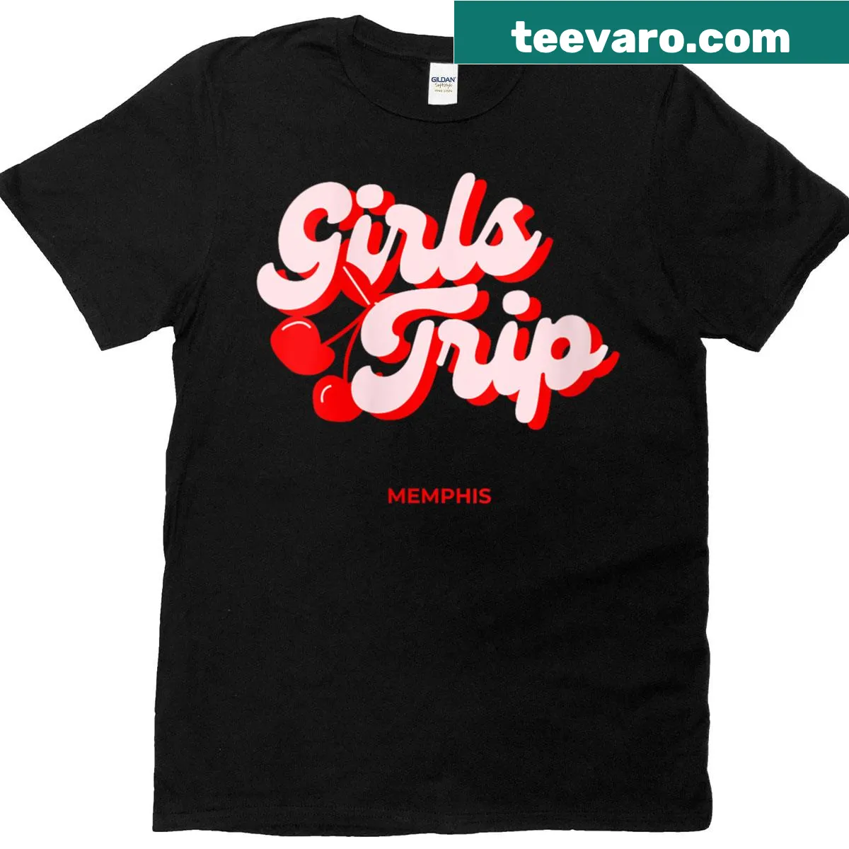 Cherries graphic with Memphis, Tennessee text for girls trip t-shirt — on a men's t-shirt