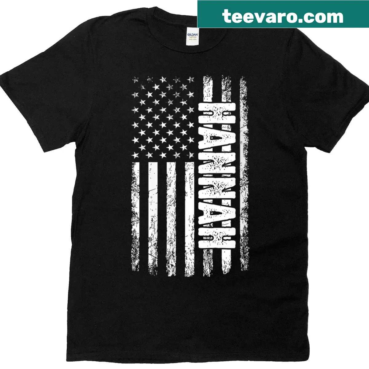 Personalized retro t-shirt with name Hannah and American flag — on a men's t-shirt
