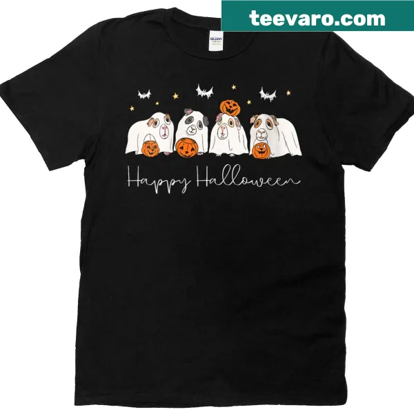 Ghostly guinea pig illustration on a cute Halloween themed t-shirt