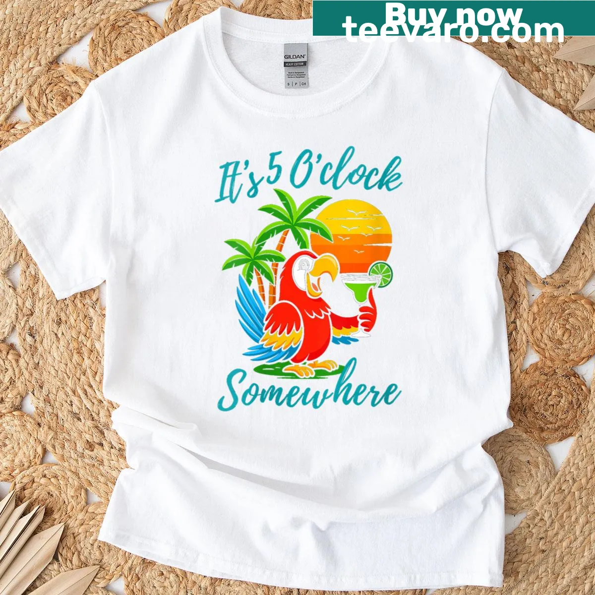 Parrot graphic on a humorous drinking-themed women's t-shirt — on a men's t-shirt