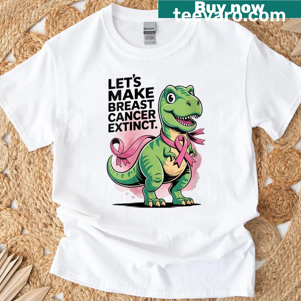 Dinosaur graphic promoting breast cancer awareness on a T-shirt — on a men's t-shirt