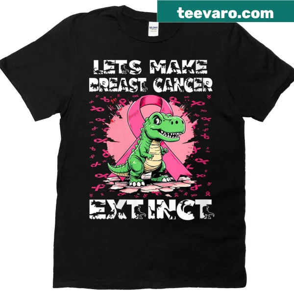 Dinosaur-themed T-shirt with a message about breast cancer awareness