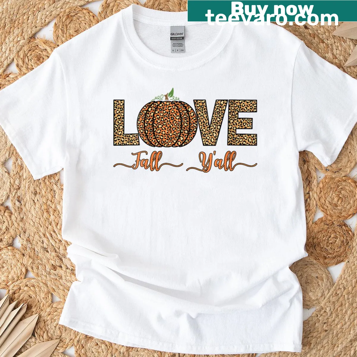 Autumn-themed t-shirt with pumpkins and plaid print — on a men's t-shirt