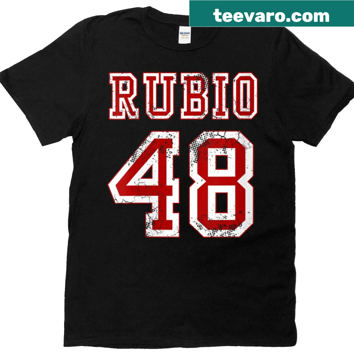 T-shirt featuring the phrase 'Marco Rubio 48th President' in bold lettering — on a men's t-shirt