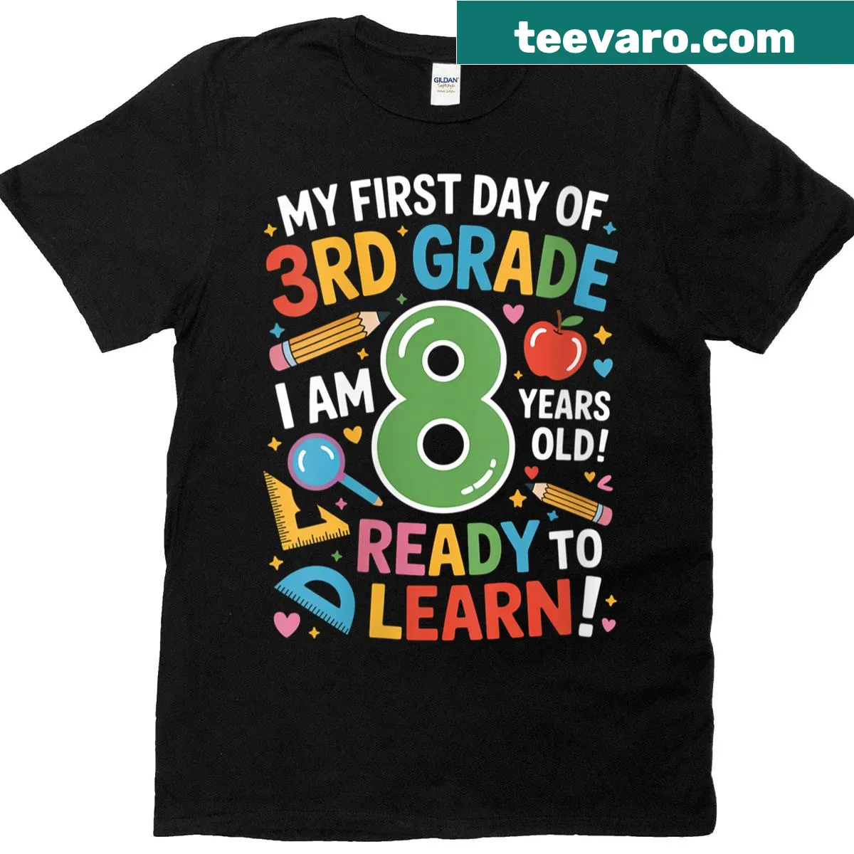 My First Day Of Third Grade T-shirt with playful school graphics — on a men's t-shirt