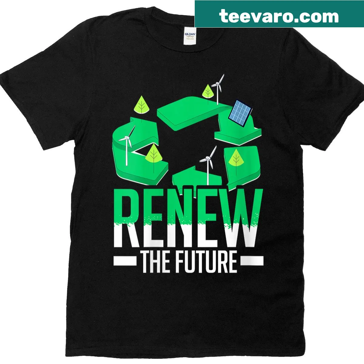 Typography t-shirt promoting renewable energy and sustainability for women — on a men's t-shirt