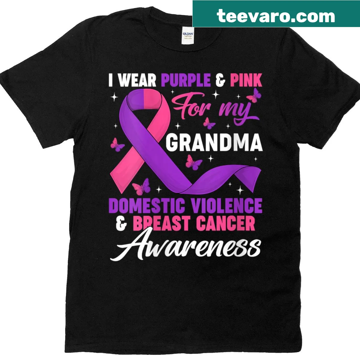 Supportive shirt for domestic violence and breast cancer awareness — on a men's t-shirt